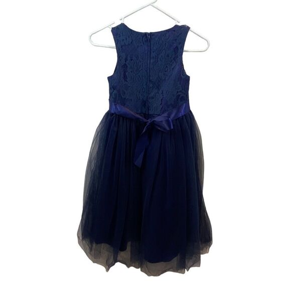 New without tags Girls Navy Blue Lace and Tulle Flower Girl Dress Size 9 - Picture 1 of 10